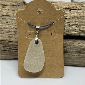 Thick White Sea glass pendant